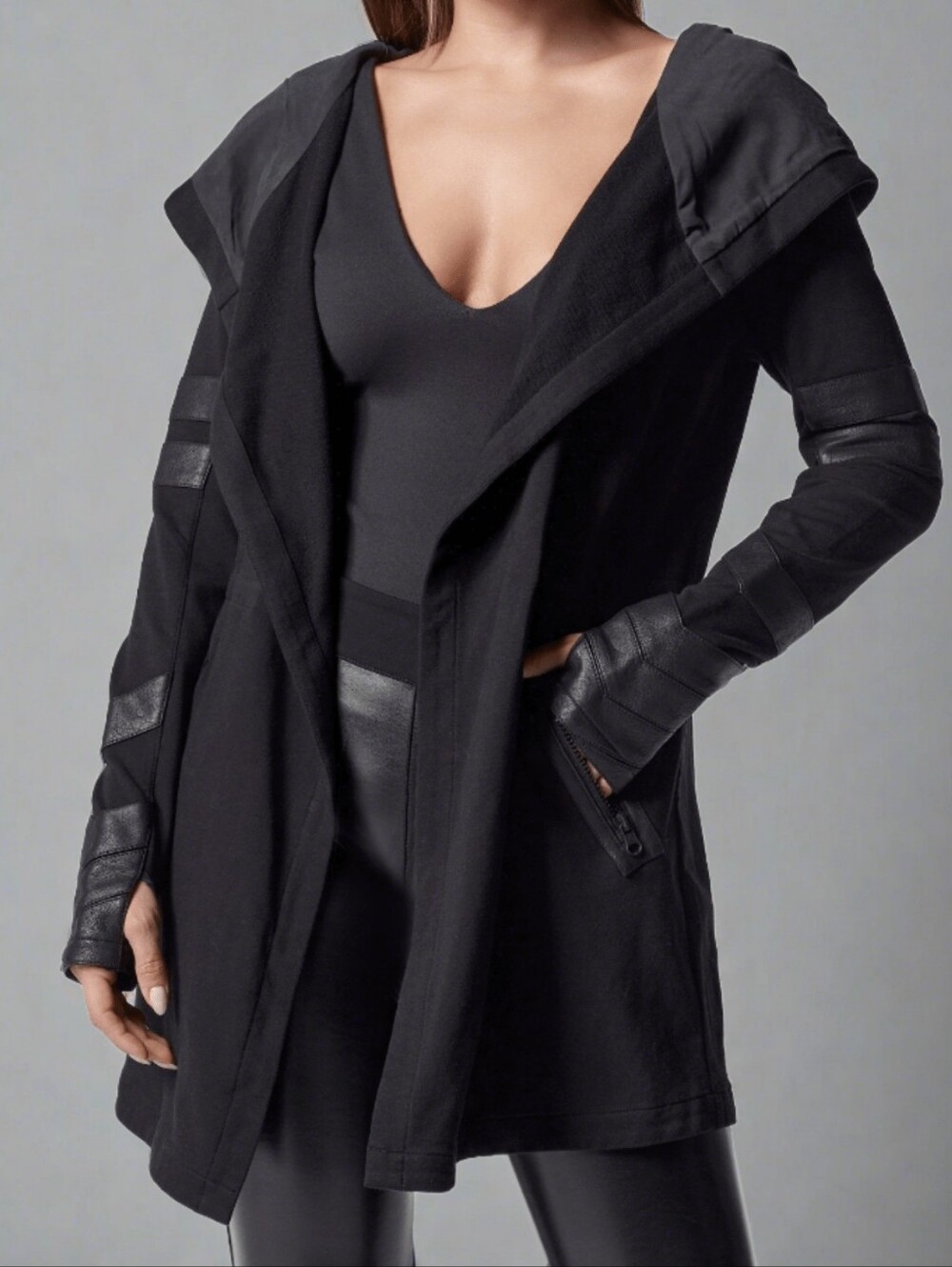 Blanc Noir Maitri Stretch Traveler Jacket Cloak Silk Lined Hood XS
